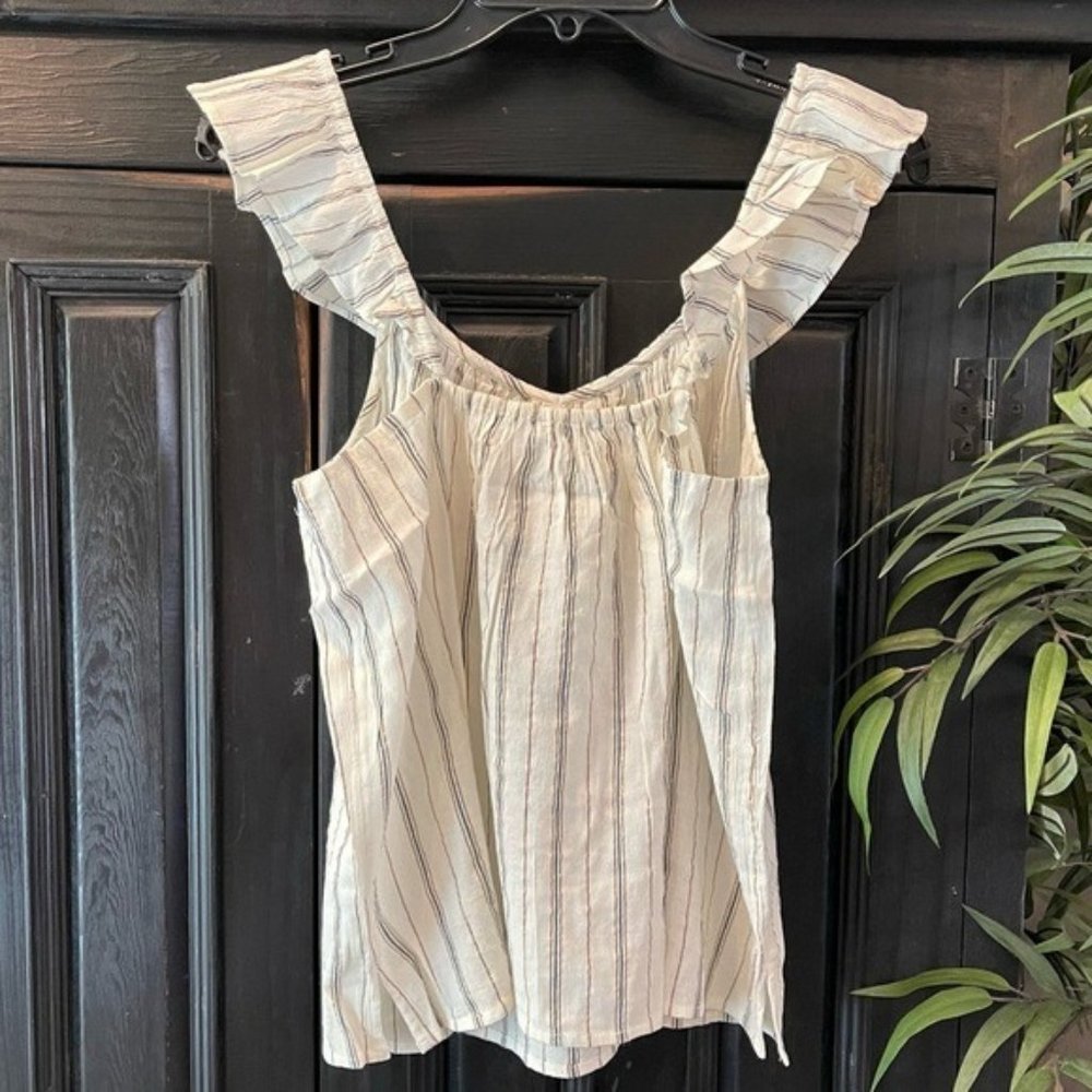 New! Loft Size LP Petite Shimmer Stripe Ruffle V-Neck Shell
